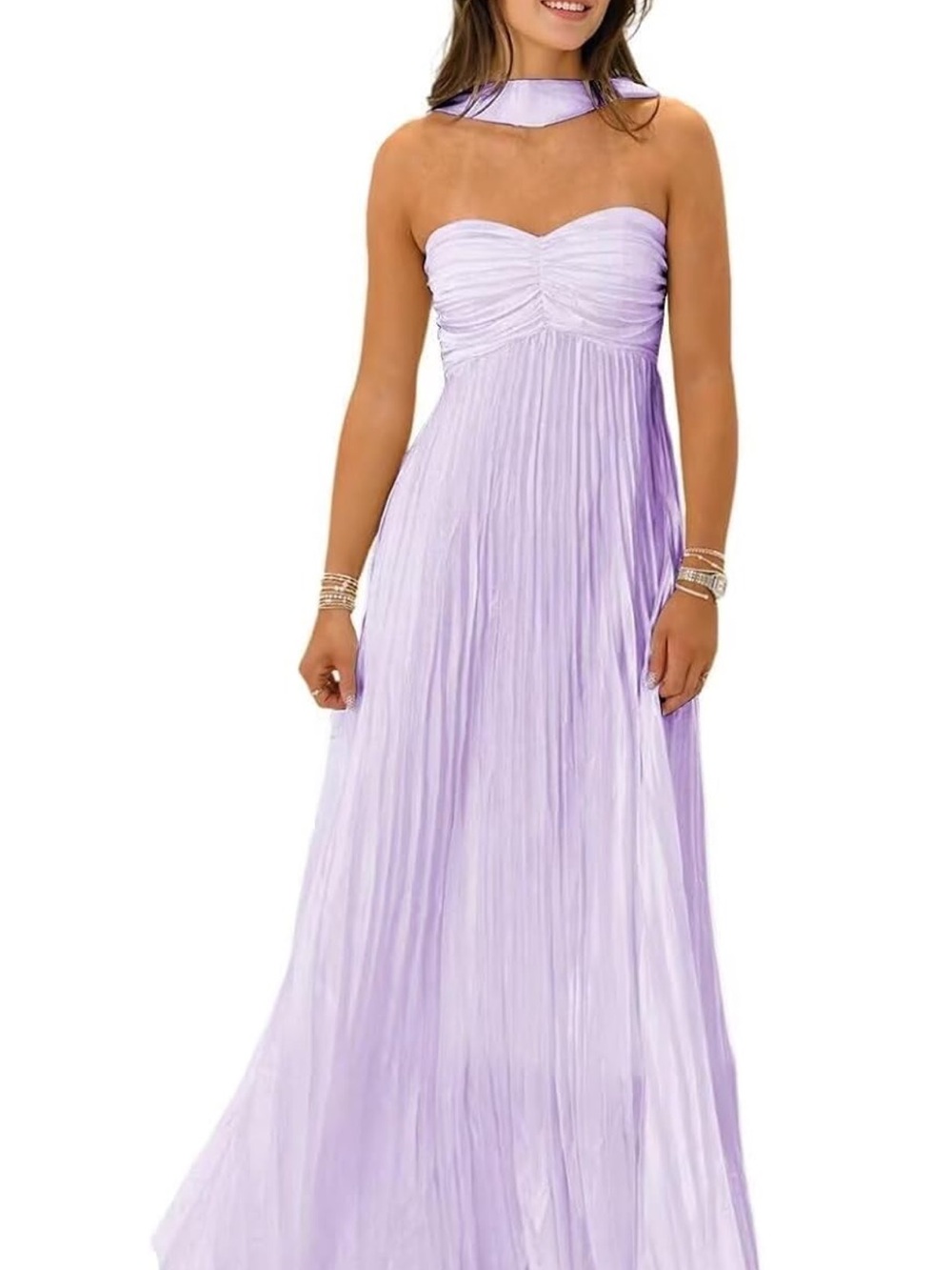 Lilac Chiffon Pleated Formal Dress